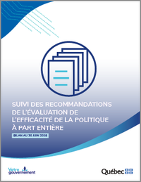 Couverture du document : Suivi des recommandations de l’évaluation de l’efficacité de la politique : Bilan au 30 juin 2018.